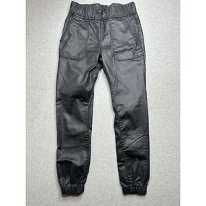 Bevy Flog Pants Womens Size 25 Black Coated Faux‎ Leather Pull On Tapered Leg